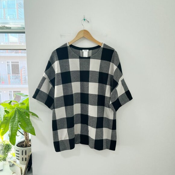 Akris Punto Sweaters - Akris Punto Black & White Plaid Short Sleeve Sweater Size 12